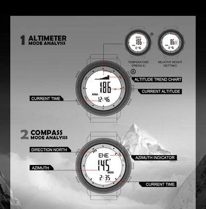 NORTH EDGE APACHE-46 Men Digital Watch Outdoor Sports Running Swimming Outdoor Sport Watches Altimeter Barometer Compass WR50M