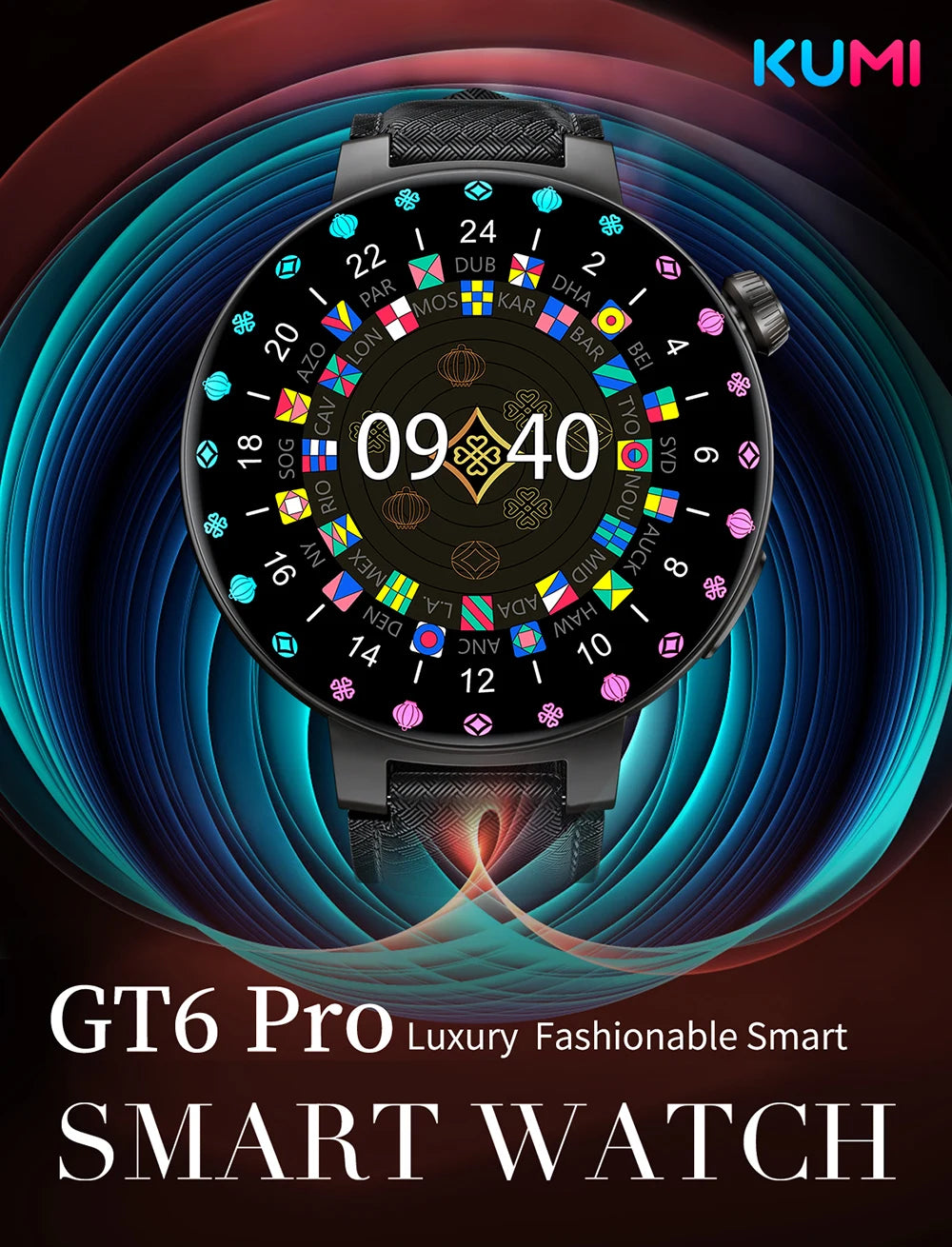 KUMI GT6 Pro 1.3" 360*360 AMOLED Smart watch 100+Sport Modes IP68 waterproof Bluetooth call Sleep Healthy Monitor for iOSAndroid