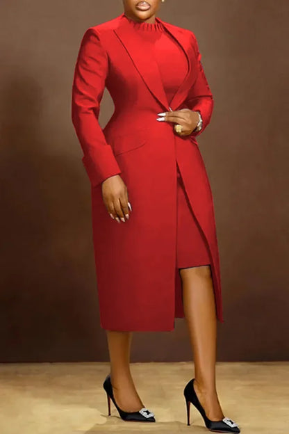Elegant Office Lady Blazer Two Piece Sets Women Lapel Long Sleeve Coat And Slim Dress Outfit Female Clothing