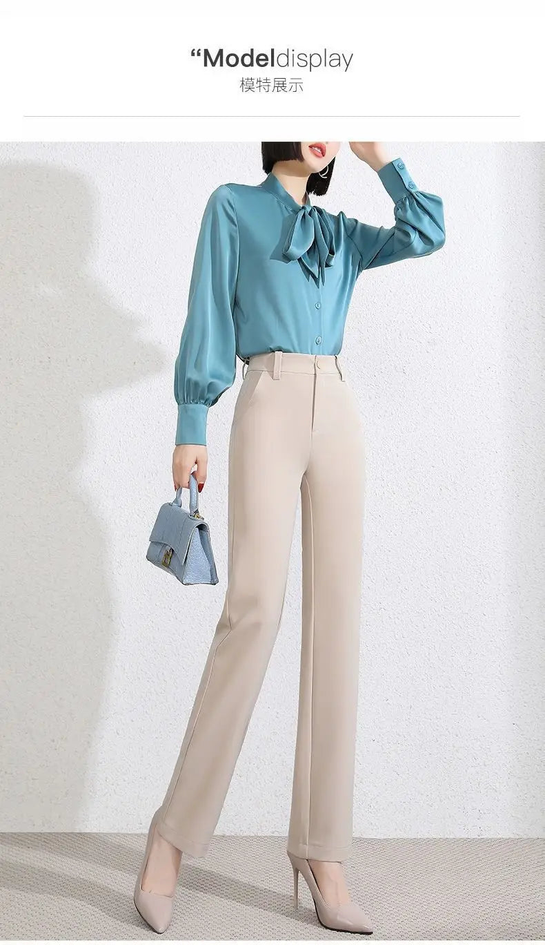 Office Lady Fashion Solid Loose Straight Pants All-match Button Zipper Women Spring Autumn High Waist Pockets Pencil Trousers