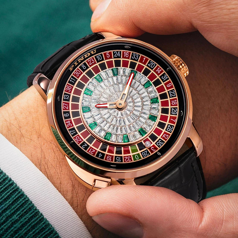 PINDU Player Series Mechanical Watches for Men European Roulette Game Dial Automatic Movement Funny Design Party  Watch