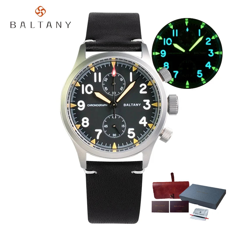 Baltany 2025 new military 39mm men's quartz chronograph VK61 sapphire stainless steel waterproof 10Bar luminous reloj hombre