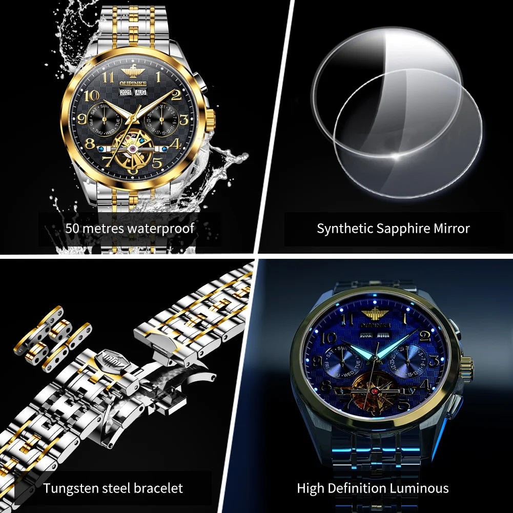 OUPINKE 3263 Automatic Mechanical Watch Multifunctional Dial Auto Date Waterproof Night light Watch Original Brand