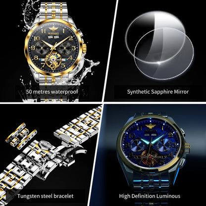 OUPINKE 3263 Automatic Mechanical Watch Multifunctional Dial Auto Date Waterproof Night light Watch Original Brand