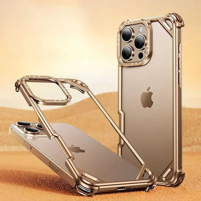 For iPhone 17 16 15 Pro Max 17Air Aviation Aluminum Alloy Frame Bumper Phone Case Metal Frameless Hollow Heat Dissipation Cover