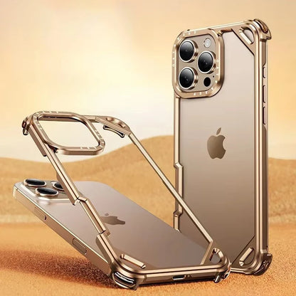 For iPhone 17 16 15 Pro Max 17Air Aviation Aluminum Alloy Frame Bumper Phone Case Metal Frameless Hollow Heat Dissipation Cover