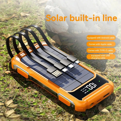 200000mAh Large Capacity Solar Power Bank 4 in 1 Built in Cable  Fast Charging Digital Display Battery LED Light For iPhone NEW