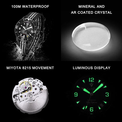 CADISEN Deep Explorer Automatic Mechanical Watch Man Canvas Strap Wristwatch MIYOTA  Luxury Luminous Waterproof Watches
