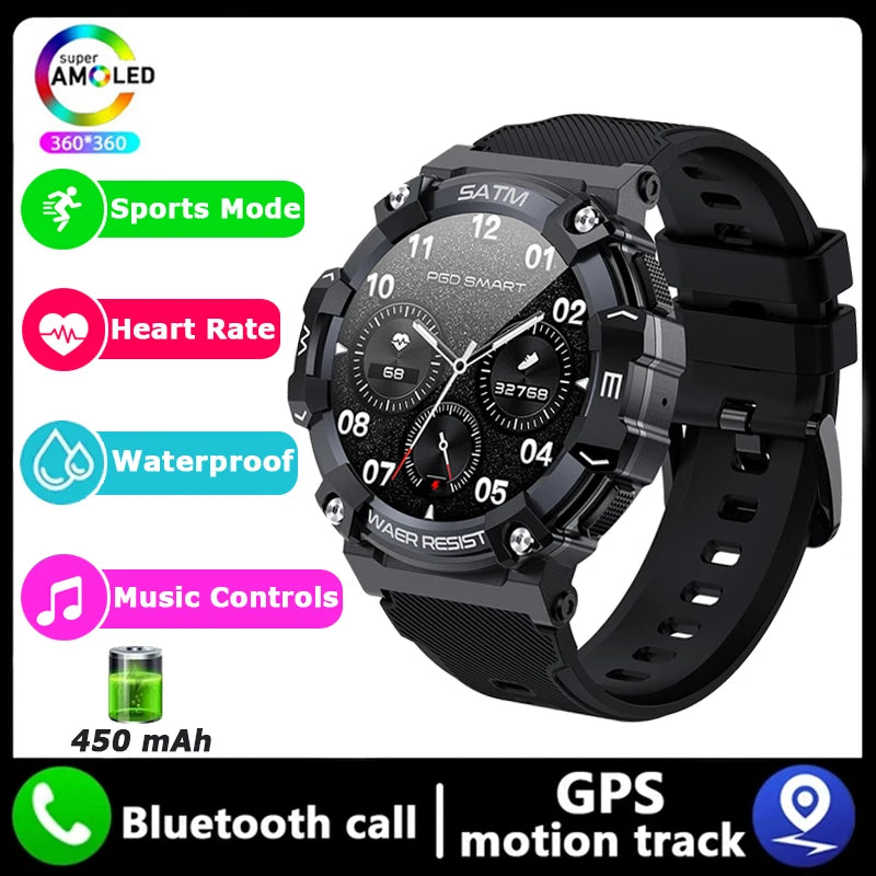Outdoor Military Smartwatch For Men Health Monitor Bluetooth Call Voice Assistant GPS Sports Waterproof Men Smartwatch 2024