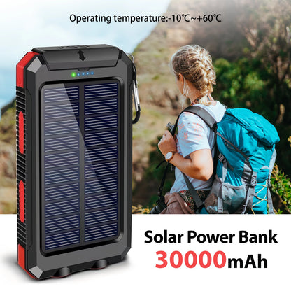 30000mAh Solar Power Bank Portable Charging Poverbank Dual 5V USB Ports 2 LED Light Flashlight for Iphone Outdoor Camping Hik