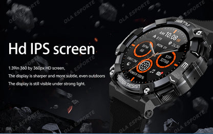 Outdoor Military Smartwatch For Men Health Monitor Bluetooth Call Voice Assistant GPS Sports Waterproof Men Smartwatch 2024