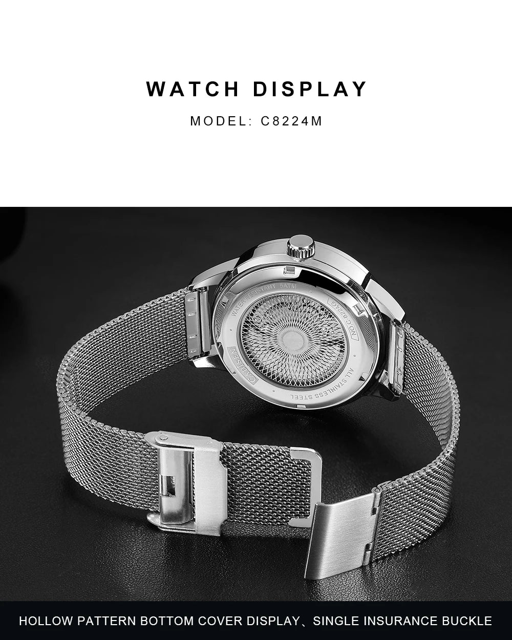 CADISEN Automatic Watch Men Luminous Stainless Steel Self-Wind Wristwatch NH35A Sapphire Waterproof Mesh Belt Mechanical Watch