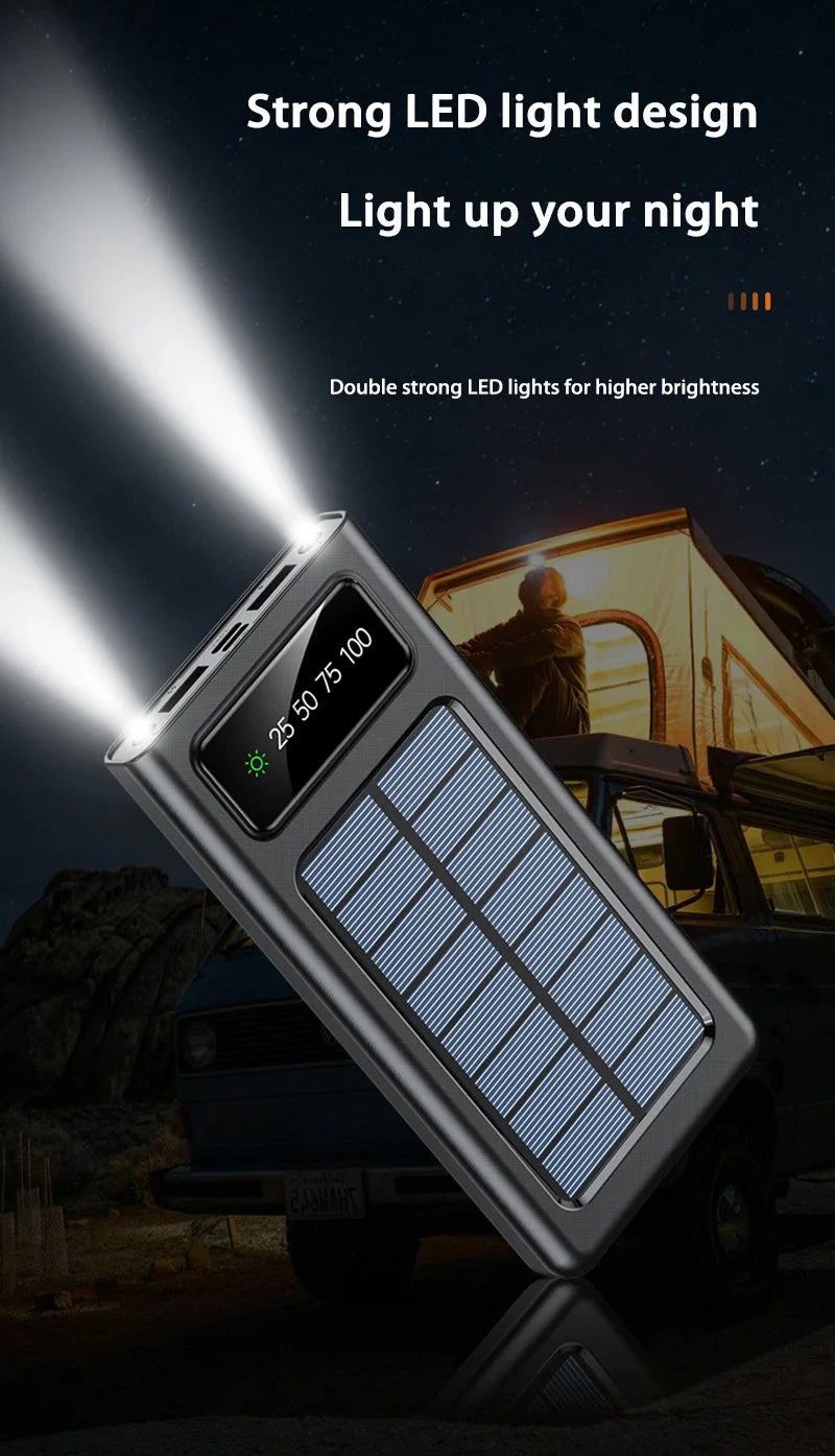 Solar Power Bank 500000mAh Large Capacity Mobile Power Fast Charging Battery With Dual USB 4 Cables For iPhone Samsung