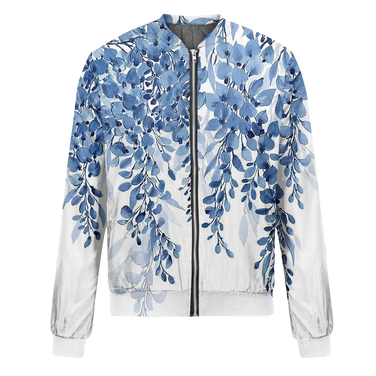 Women Elegant Zipper Bomber Jackets Spring Autumn Floral Printed Jackets Casual Coat Retro Outwear  Round Neck Zipper Jackets