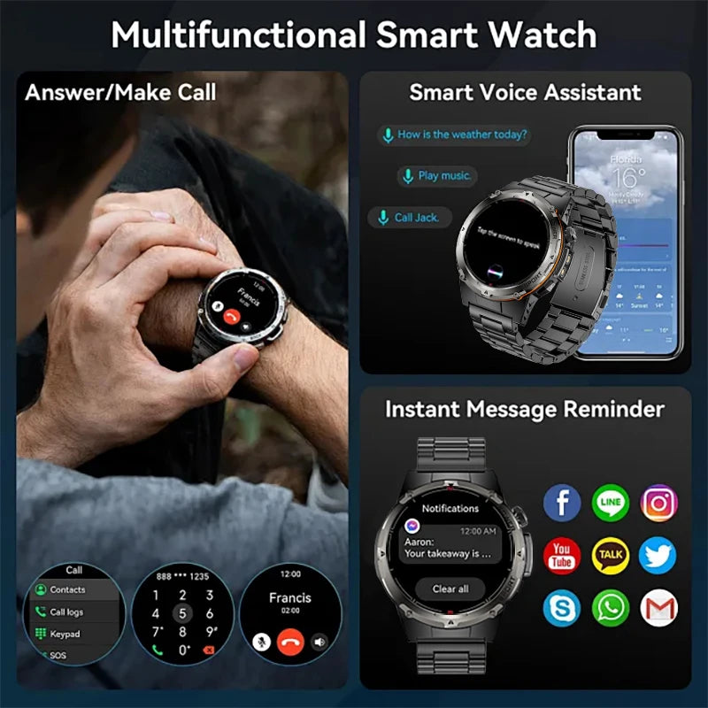GPS Smart Watches 2025 New For Xiaomi IOS Military Smartwatch Men 3ATM Waterproof 100+ Sport Modes Built-in NFC BT Call Watches
