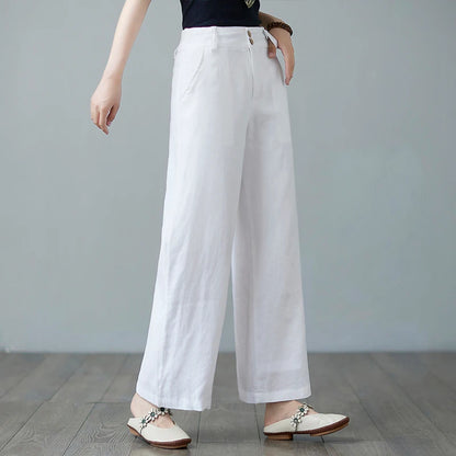 High Waist Wide Leg Cotton Linen Workwear Pants Women Loose Casual Straight Long Trousers Summer Faion plus Size All Match