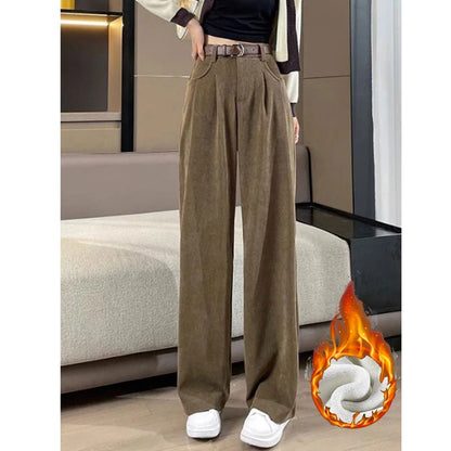 Winter Lady Snow Warm Pants Girls Classic Fleece High Waist Trousers Women Straight Leg Plush Thermal Casual Pants