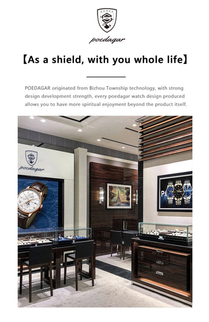 POEDAGAR Original Luxury Man Watch Date Luminous Waterproof Stainless Steel Men Wristwatch Fashion Business Quartz Men's Watches