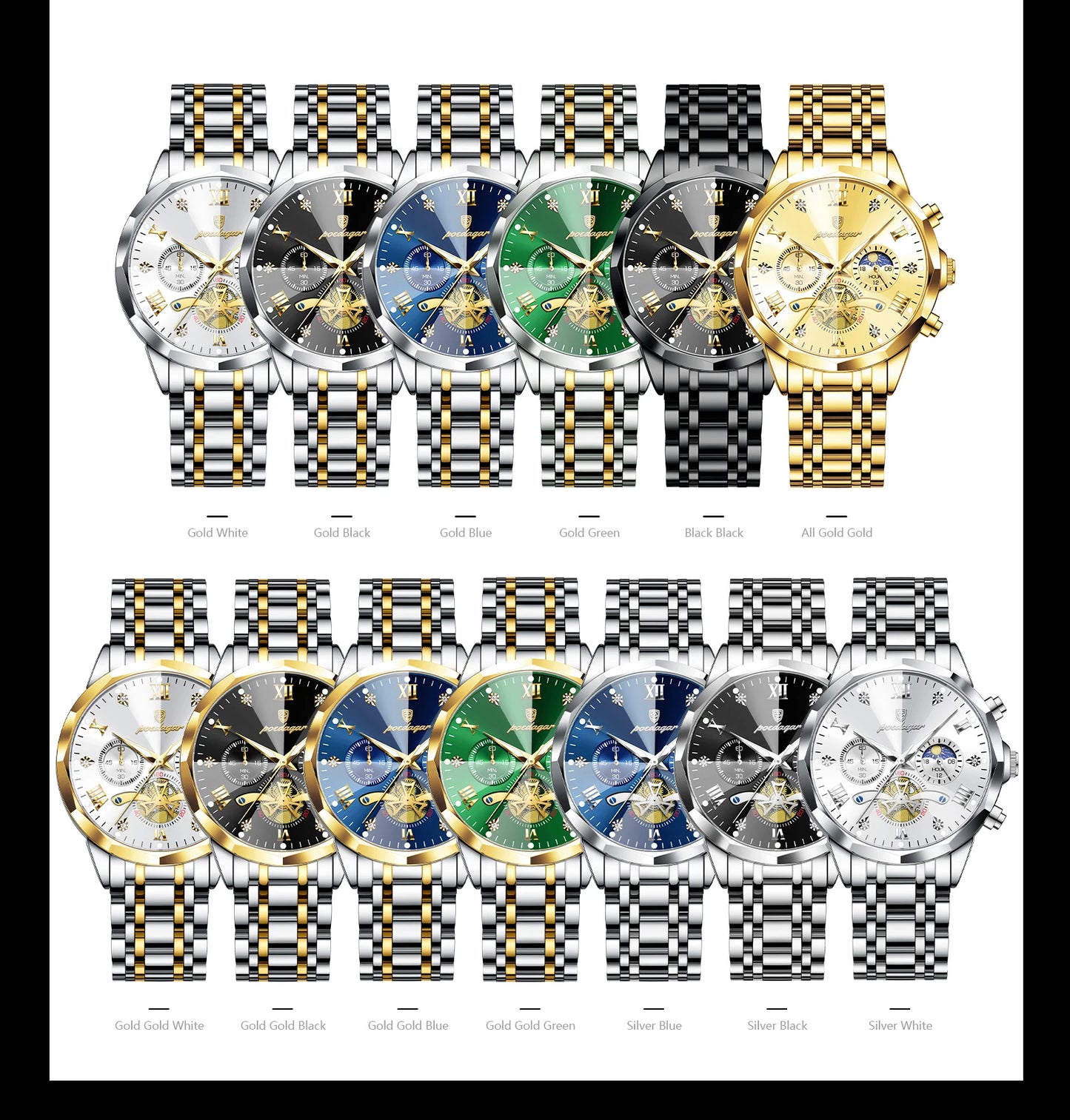 POEDAGAR Luxury Men Watch Top Original Waterproof Luminous Chronograph Man Wristwatch Stainless Steel Quartz Men's Watches Reloj