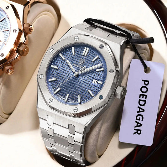 POEDAGAR Original Luxury Man Watch Date Luminous Waterproof Stainless Steel Men Wristwatch Fashion Business Quartz Men's Watches
