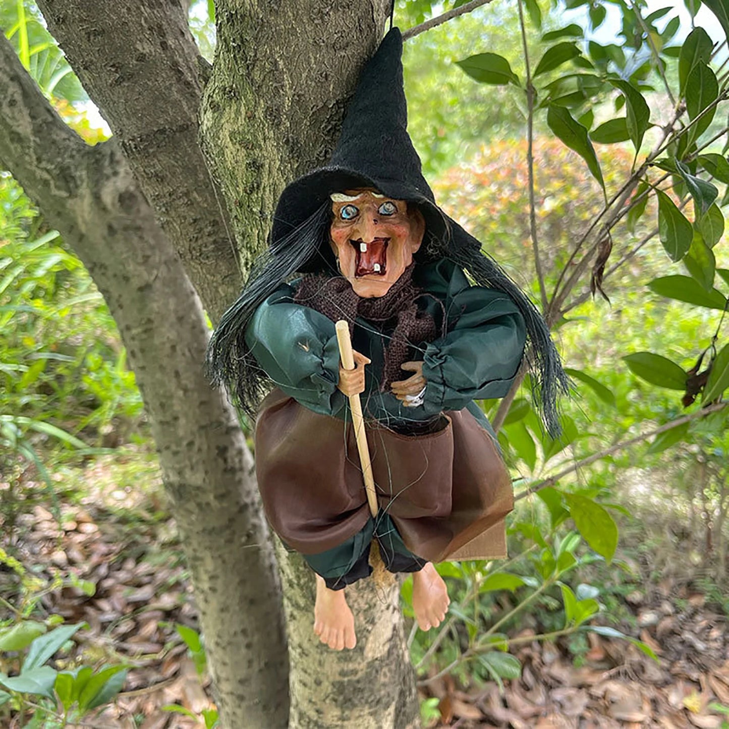 Halloween Horror Witch Hanging Doll With Glowing Eyes And Spooky Sounds Halloween Decorations For Home Garden Holiday Gift