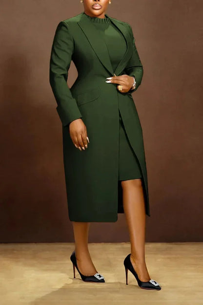 Elegant Office Lady Blazer Two Piece Sets Women Lapel Long Sleeve Coat And Slim Dress Outfit Female Clothing