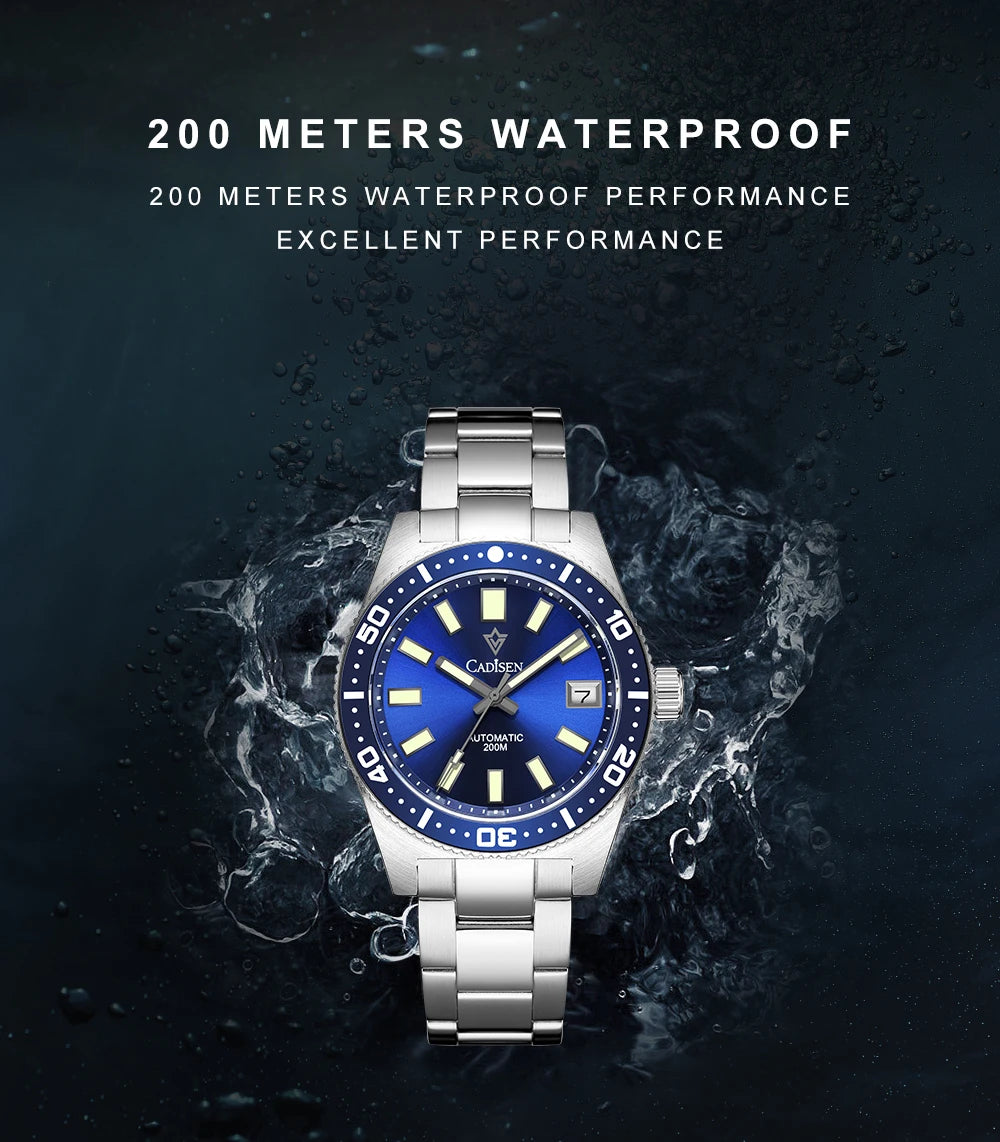 CADISEN New 38mm Diver Mens Watch Japan NH35A Automatic Mechanical Sapphire Glass Date Luminous 200M Waterproof Wrist watch Men