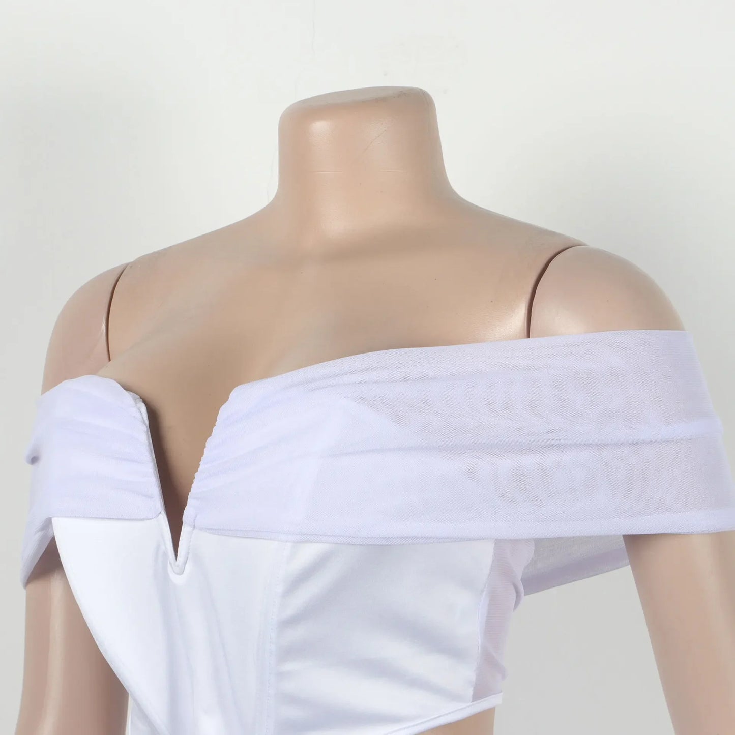 Slimming Mesh Splice Bum Covering Visibility Elastic Off-Shoulder 2-Piece Set European And American Style