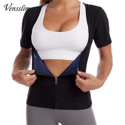 Vensslim Sauna Suits for Women Weight Loss Slimming Sweat Vest Waist Trainer Fitness Body Shaper Zipper Fat Burn Trimmer Tops