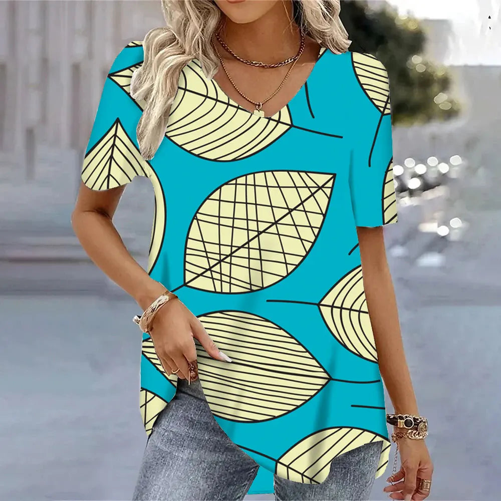 Butterfly Printed Short Sleeve T-shirt Korean Style Women's Clothes 2024 V-neck Short Sleeves Tees Shirt Loose Casual Blouses