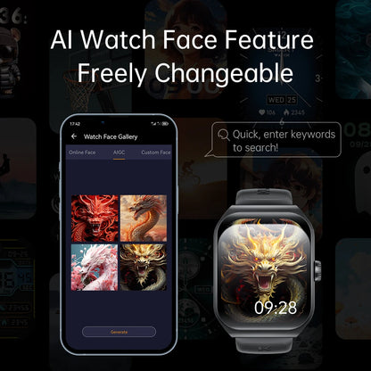 KUMI KU7 Smart watch 1.96" Amoled screen IP68 Waterproof 100+Sport Modes  Bluetooth Call Health Sleep Monitoring