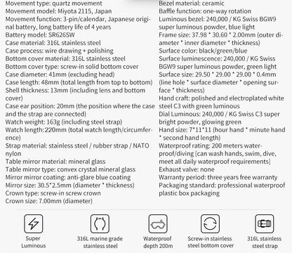 ADDIESDIVE Quartz Watch for Men 316L Stainless Steel Super Luminous Ceramic Bezel 200m Waterproof Classic Diving Men‘s Watch