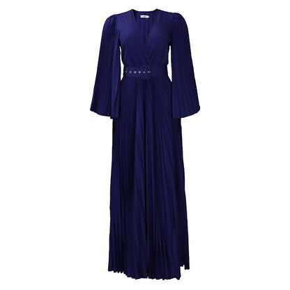 V-neck Flare Sleeve Big Swing Floor Length Maxi Long Dresses  Women Autumn Winter Party Prom Dress