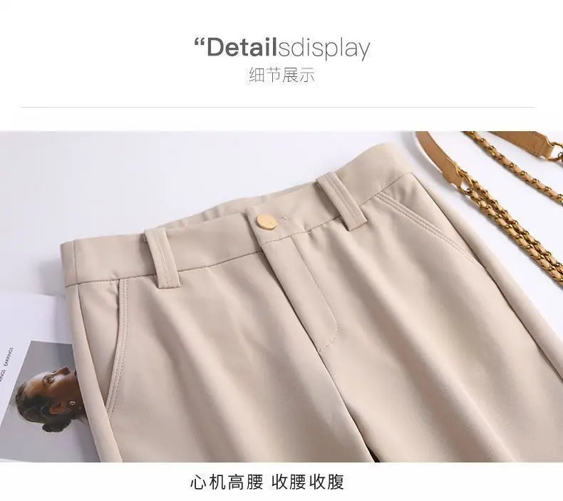 Office Lady Fashion Solid Loose Straight Pants All-match Button Zipper Women Spring Autumn High Waist Pockets Pencil Trousers