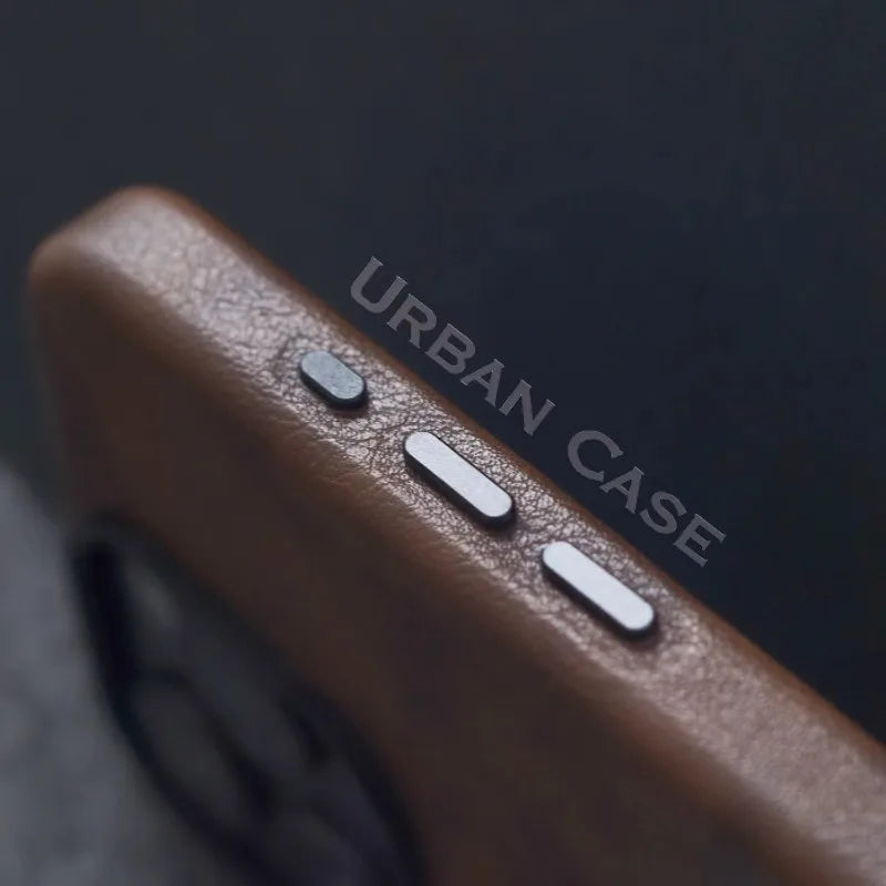 Premium Real Handmade Leather Case for iPhone 17 Air 17 Pro 16 15 14 13 12 Pro Max with Magsafe and Metal Buttons and Buttons