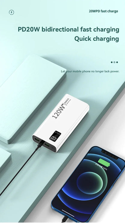 80000mAh Power Bank 120W Super Fast Charging 100% Sufficient Capacity Portable Battery Charger Digital Display For iPhone Xiaomi