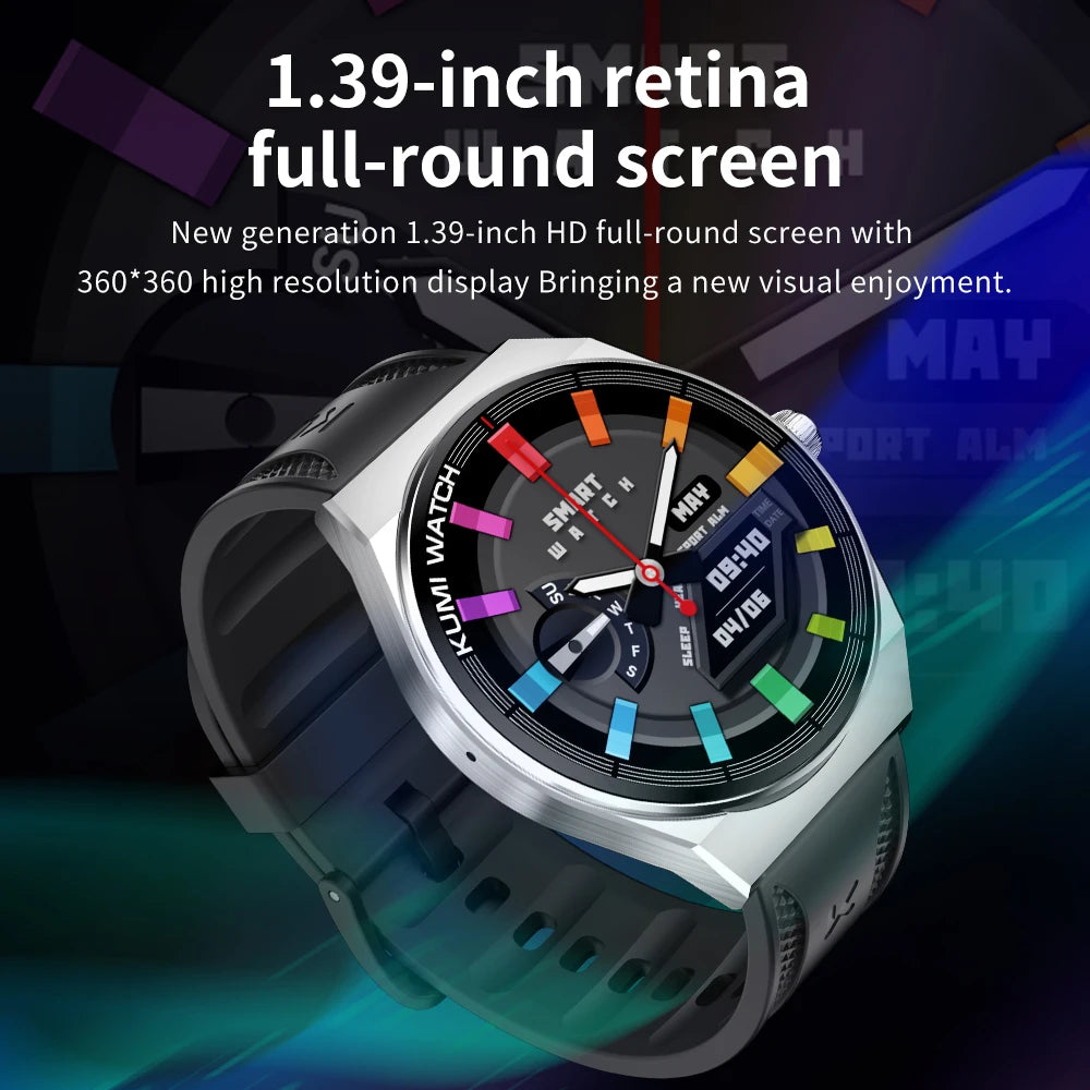 KUMI GT5 Max Smartwatch 1.39inch IPS Full Screen Men Women Bluetooth Call 100+ Sport Heart Rate Tracker IP68Waterproof