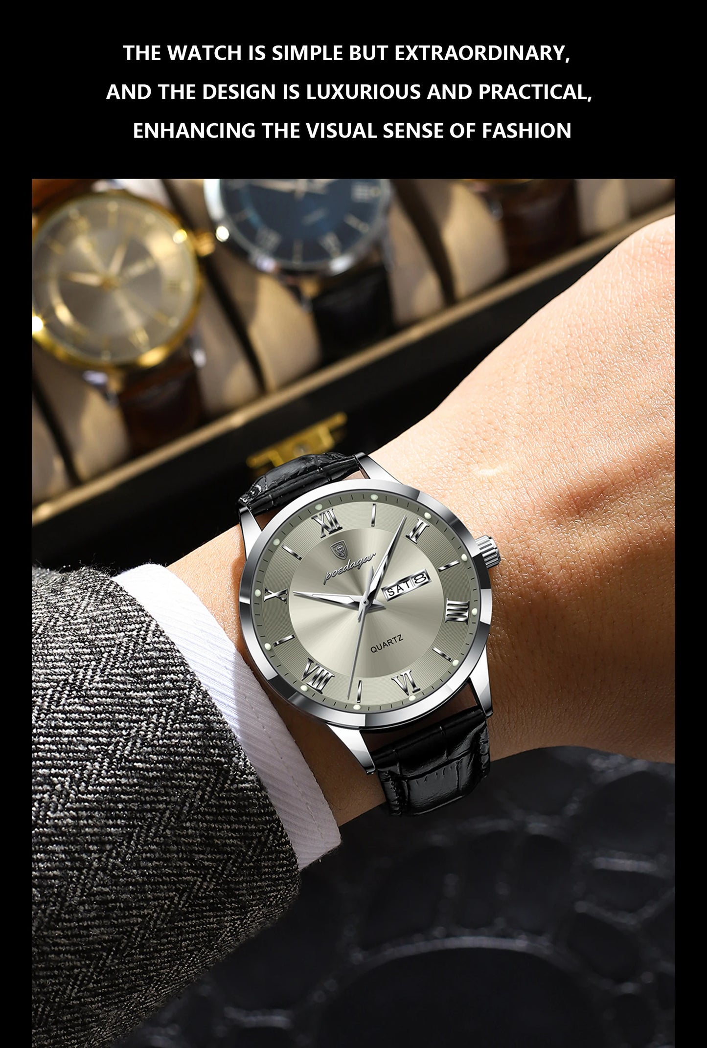 POEDAGAR Top Luxury Watch For Men Military Waterproof Luminous Date Week Man Wristwatch Leather Men's Quartz Watches Sport Reloj