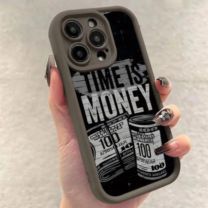 Phone Case For iPhone 17 16 15 14 12 11 13 Pro Max Time is Money Printed Soft Cover For iPhone 17 Air 16E 7 8 Plus X XS Case