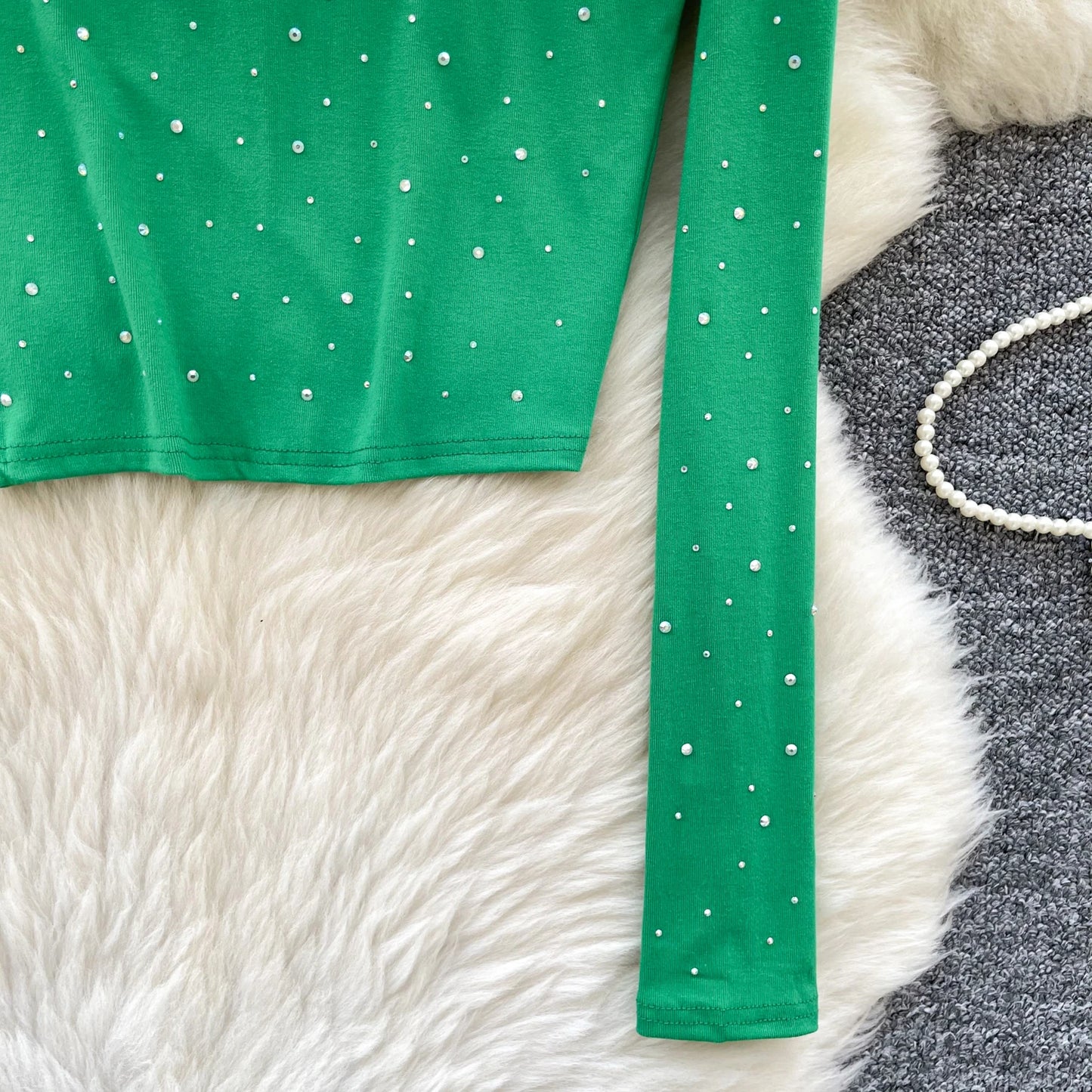 Long Sleeves Hotsweet O-neck Fashion Rhinestone Slim Top French Streetwear Sexy High Street Autumn Winter Women T-Shirts