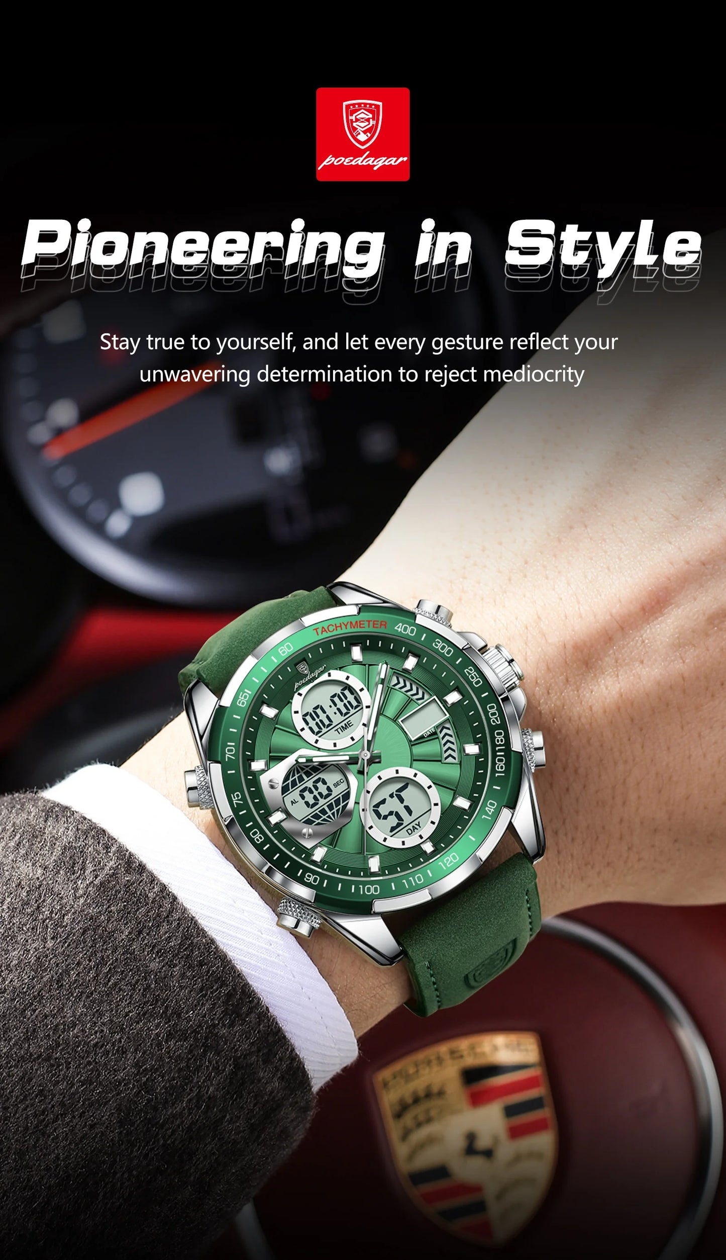 POEDAGAR LED Luxury Men Watch Luminous Week Date Dual Time Display Digital Man Clock Alarm Electronic Men's Quartz Watches Reloj