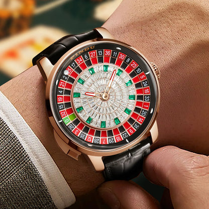 PINDU Player Series Mechanical Watches for Men European Roulette Game Dial Automatic Movement Funny Design Party  Watch