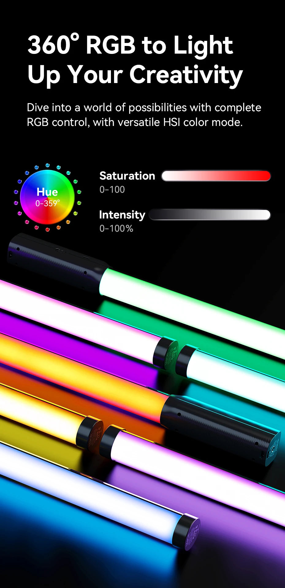 Ulanzi Upgraded VL119 Stick Light 10W RGB Light Wand Handheld Stick for Protrait Photography Live Streaming with Type-C Charging