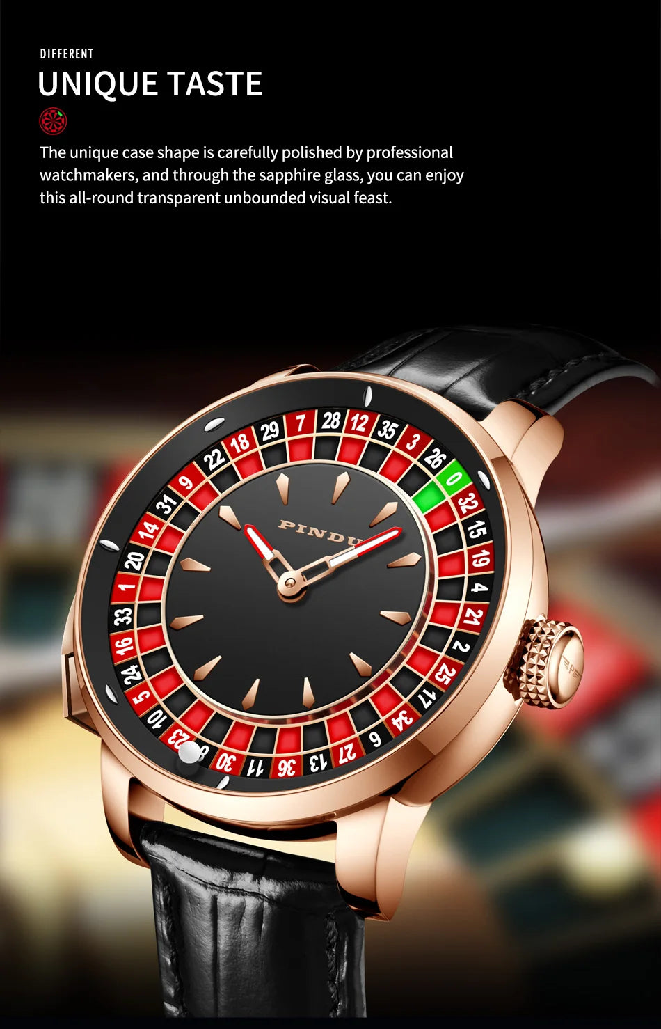 PINDU Player Series Mechanical Watches for Men European Roulette Game Dial Automatic Movement Funny Design Party  Watch