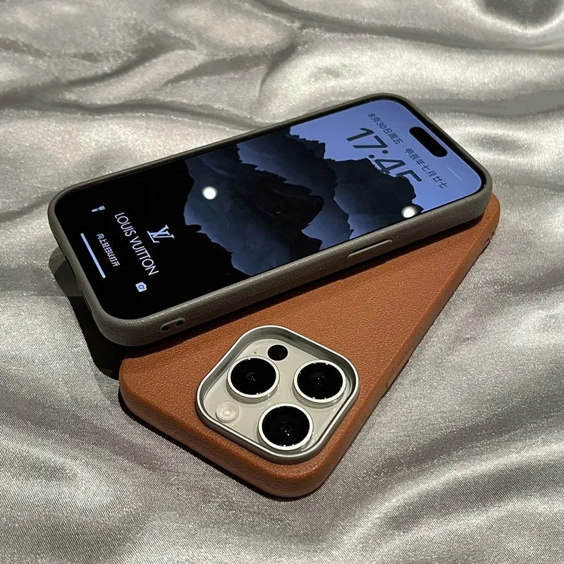 Luxury Matte Leather Phone Case For iPhone 17 16 15 14 13 12 11 Pro Max X XS XR 7 8 Plus SE2 Lens Protection Shockproof Cover