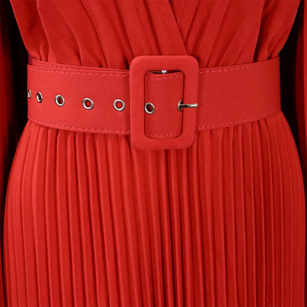 V-neck Flare Sleeve Big Swing Floor Length Maxi Long Dresses  Women Autumn Winter Party Prom Dress