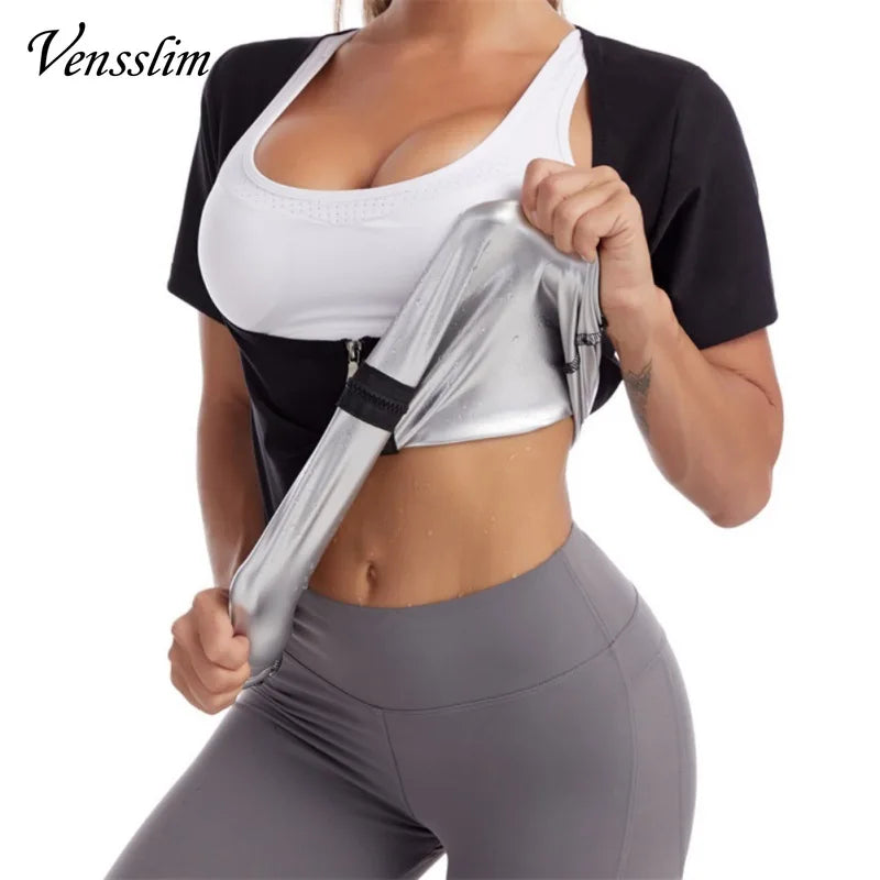 Vensslim Sauna Suits for Women Weight Loss Slimming Sweat Vest Waist Trainer Fitness Body Shaper Zipper Fat Burn Trimmer Tops