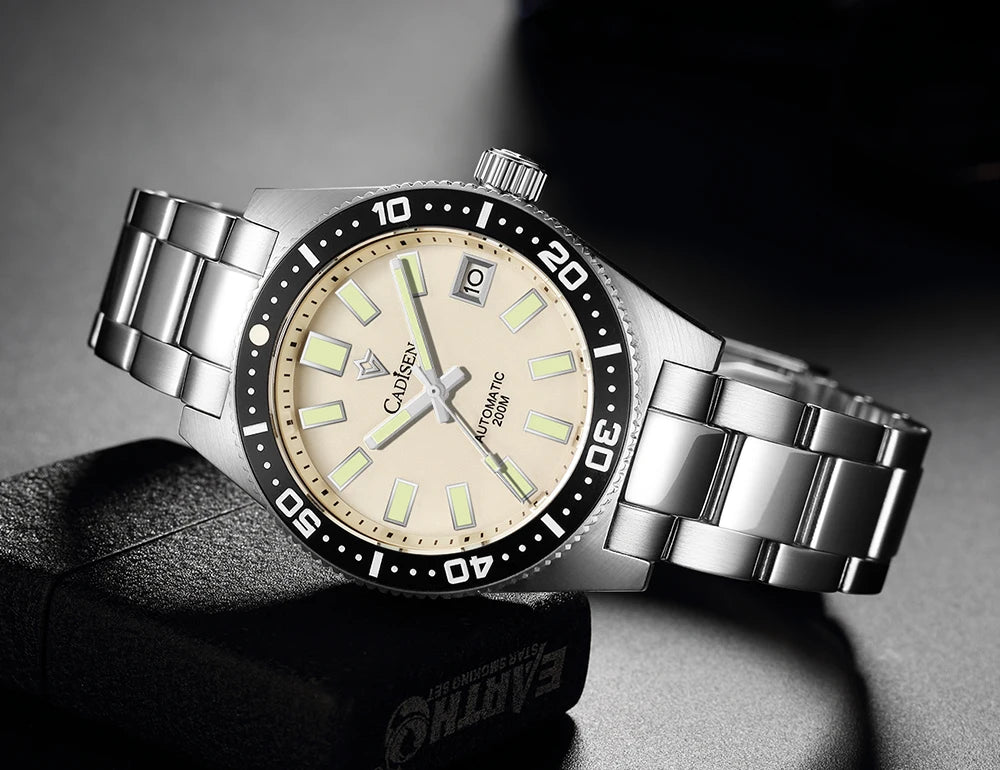 CADISEN New 38mm Diver Mens Watch Japan NH35A Automatic Mechanical Sapphire Glass Date Luminous 200M Waterproof Wrist watch Men