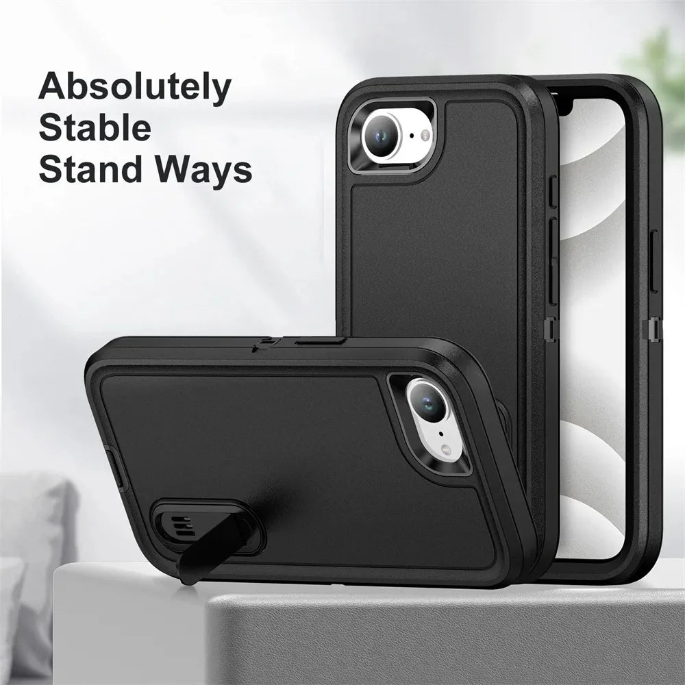 For iPhone 17 16e 16 15 14 13 12 11 Pro Max 2025 Heavy Duty Shockproof Anti-Scratch Rugged Protective with Kickstand Cover