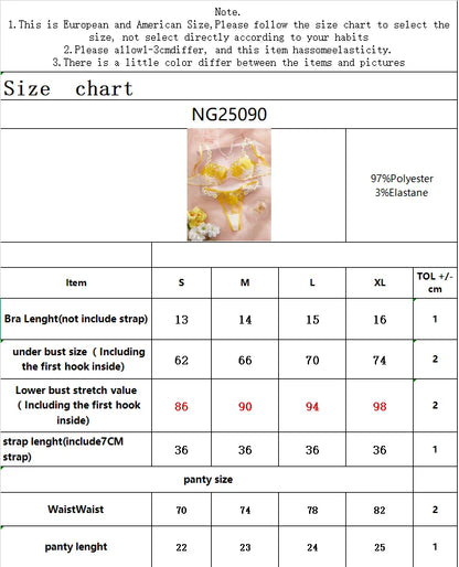 Lingerie beautiful yellow daisy summer semi transparent embroidered underwear, cute and sweet style, adjustable shou